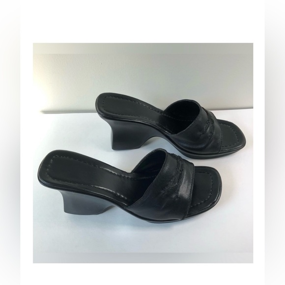 Shoes - Black Leather Wedge Sandals from Brazil Women's Size 7